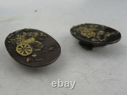 Antique Meiji Japanese Shakudo pair 2 Buttons (earrings)
