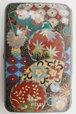 Antique Meiji Period Japanese Cloisonne Floral Geometric Design Cigarette Case