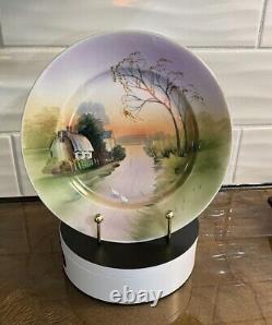 Antique Nippon Hand Painted Plate 8.5 Barn Ducks crossing scenic 1891-1920