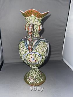 Antique Nippon Japanese Moriage Detail Handpainted Vase, 11 Tall