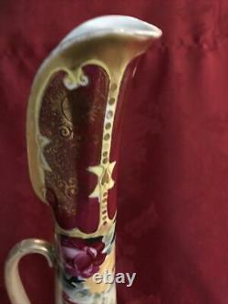 Antique Nippon TALL 17 Ewer Pitcher Hand Painted Roses Gilt