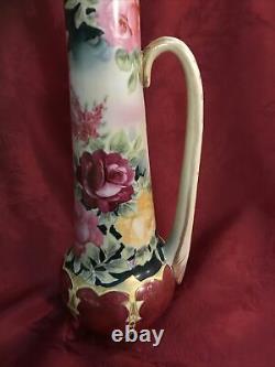 Antique Nippon TALL 17 Ewer Pitcher Hand Painted Roses Gilt