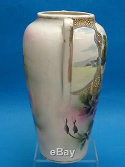 Antique Nishiki Royal Nippon Raised Moriage Japanese Vase Scenic 12.5