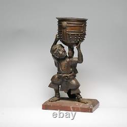 Antique Okimono Bronze Japanese Statue Man Carrying basket Japan