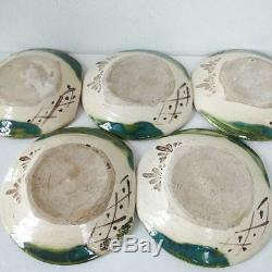 Antique Oribe pottery dish 5 pcs Japan retro popular rare beautiful EMS F/S