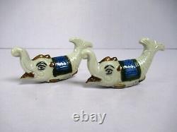 Antique Porcelain Figurines Japanese Fishes With Elephant Trunk 2 Pc Lot OldF9