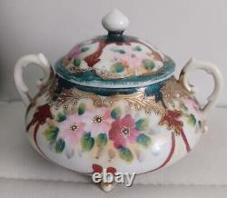 Antique. Rare. Nippon Pink Rose Gold Gilded Double Handled Sugar Pot