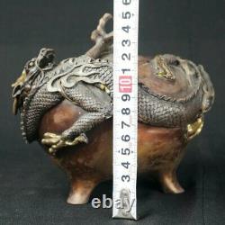 Antique Ryu dragon Japan bronze Koro incense burner 1900s censer art