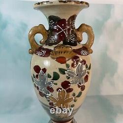 Antique Satsuma Japanese Handled Handpainted Vase 12