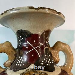 Antique Satsuma Japanese Handled Handpainted Vase 12