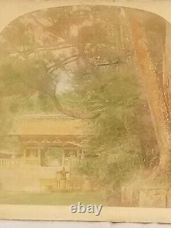 Antique Stereoview Card Niomon Gate Of Kings Nikko, Japan Color Japanese Scenery