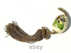 Antique Tassel & Large Pottery Bead with Hand Painted Traditional Japanese Man