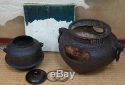Antique Tea Ceremony Chagama Japanese iron kettle art 1900 Japan craft