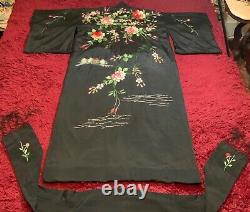 Antique Vintage Japanese Embroidered Silk Kimono Chinese Robe Embroidery #3