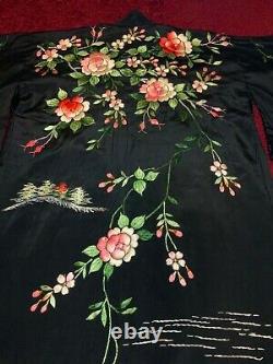 Antique Vintage Japanese Embroidered Silk Kimono Chinese Robe Embroidery #3