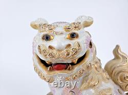 Antique Vintage Kutani Foo Dog/Shishi Lion Signed Figurine Big23cm made in japan