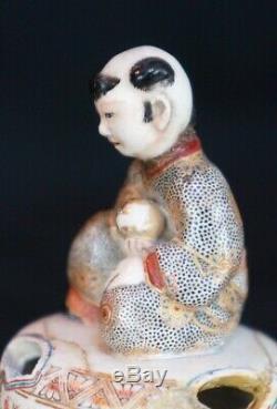 Antique censer ceramic Koro Japanese sculpture 1800s Japan Satsuma burner