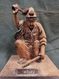 Antique japanese wooden swordsmith statue figure gunto craftsman handcarved