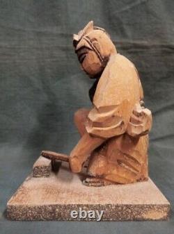 Antique japanese wooden swordsmith statue figure gunto craftsman handcarved