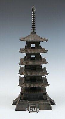Beautiful Japanese Old Vintage Iron Figure Five Storied Pagoda Tsushima Ornament