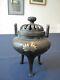 Beautiful Late Meiji Japanese Bronze Incense Burner with Gold & Silver Inlay