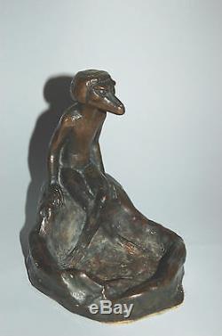 Bronze figure of kappa water imp, goblin at a basin, Japan