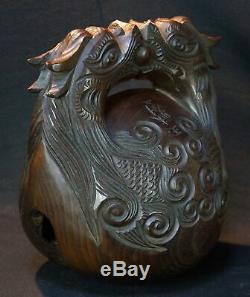 Buddhist chanting bell Mokugyo 1900s Japan Kiri wood carving art craft