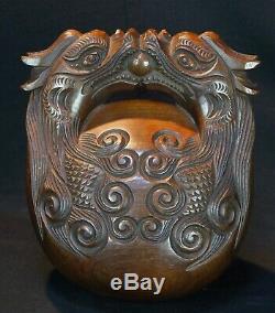 Buddhist chanting bell Mokugyo 1900s Japan Kiri wood carving art craft
