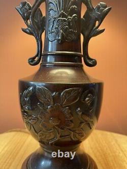 C19th Bronze Japanese Vase Converted To Lamp