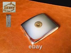 Cigarette Case with pure silver chrysanthemum carved seal, HATTORI 3.1 x 3.5 in