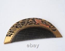 Comb Kushi Kougai Hair Accessory Stick KYOTO NARA, carved Koi carp, gold Makie