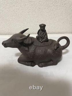 Cow Pottery Statue Koro incense burner 5.9 inch Width Japanese Vintage Figurine
