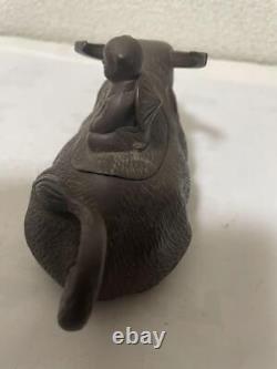 Cow Pottery Statue Koro incense burner 5.9 inch Width Japanese Vintage Figurine