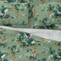 Cranes Green Birds Japan Japanese 100% Cotton Sateen Sheet Set by Spoonflower