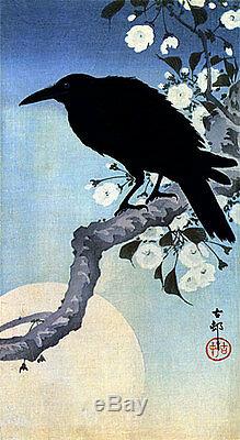 Crow on Cherry Branch 30x44 Japanese Print by Koson Asian art Japan
