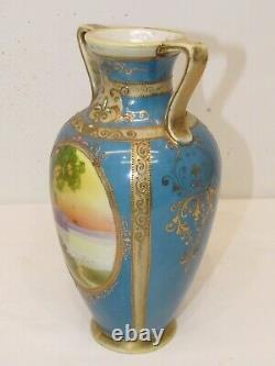 EXQUISITE c1911 MORIMURA BROTHERS NIPPON HAND PAINTED PORCELAIN 10in HANDLE VASE