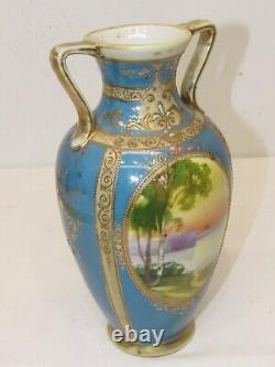 EXQUISITE c1911 MORIMURA BROTHERS NIPPON HAND PAINTED PORCELAIN 10in HANDLE VASE