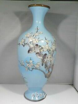 Early 20th Century Japanese Cloisonne Vase With Birds And Apple Blossoms