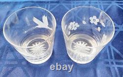 Edo Kiriko Crystal Glass set with cranes, cherry blossoms and Mt. Fuji, 10.6oz