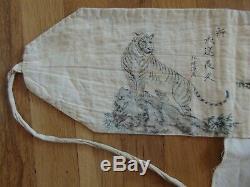 Exquisite Tiger Belt + Antique Japanese Flag pre-WW2 Rising Sun banner army