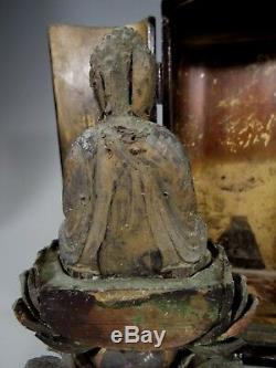 Fine Japan Japanese carved Wood Figure of the Buddha in Zushi case ca. 19-20th c