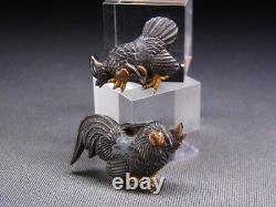 Fine MENUKI 18-19th C Japanese Edo Antique Koshirae fitting Chicken e497