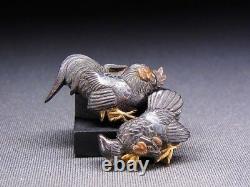 Fine MENUKI 18-19th C Japanese Edo Antique Koshirae fitting Chicken e497
