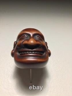 Finely Carved Antique Wooden Japanese Netsuke Mask Highest-Quality Mennetsuke
