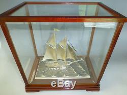 Finest Signed Japanese Two Masted Sterling Silver 960 Model Ship By Seki Japan