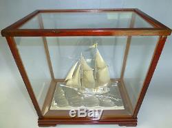 Finest Signed Japanese Two Masted Sterling Silver 960 Model Ship By Seki Japan