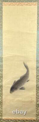 HANGING SCROLL JAPANESE PAINTING JAPAN CARP ANTIQUE Kakejiku OLD ART f189