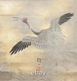 HANGING SCROLL JAPANESE PAINTING JAPAN Crane Antique Old Sakai Houichi Art e270