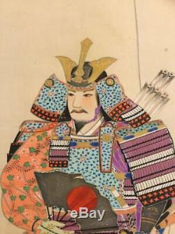 HANGING SCROLL JAPANESE PAINTING JAPAN SAMURAI BUSHI ANTIQUE VINTAGE ART d202