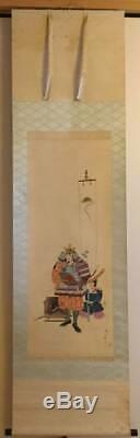 HANGING SCROLL JAPANESE PAINTING JAPAN SAMURAI BUSHI ANTIQUE VINTAGE ART d202